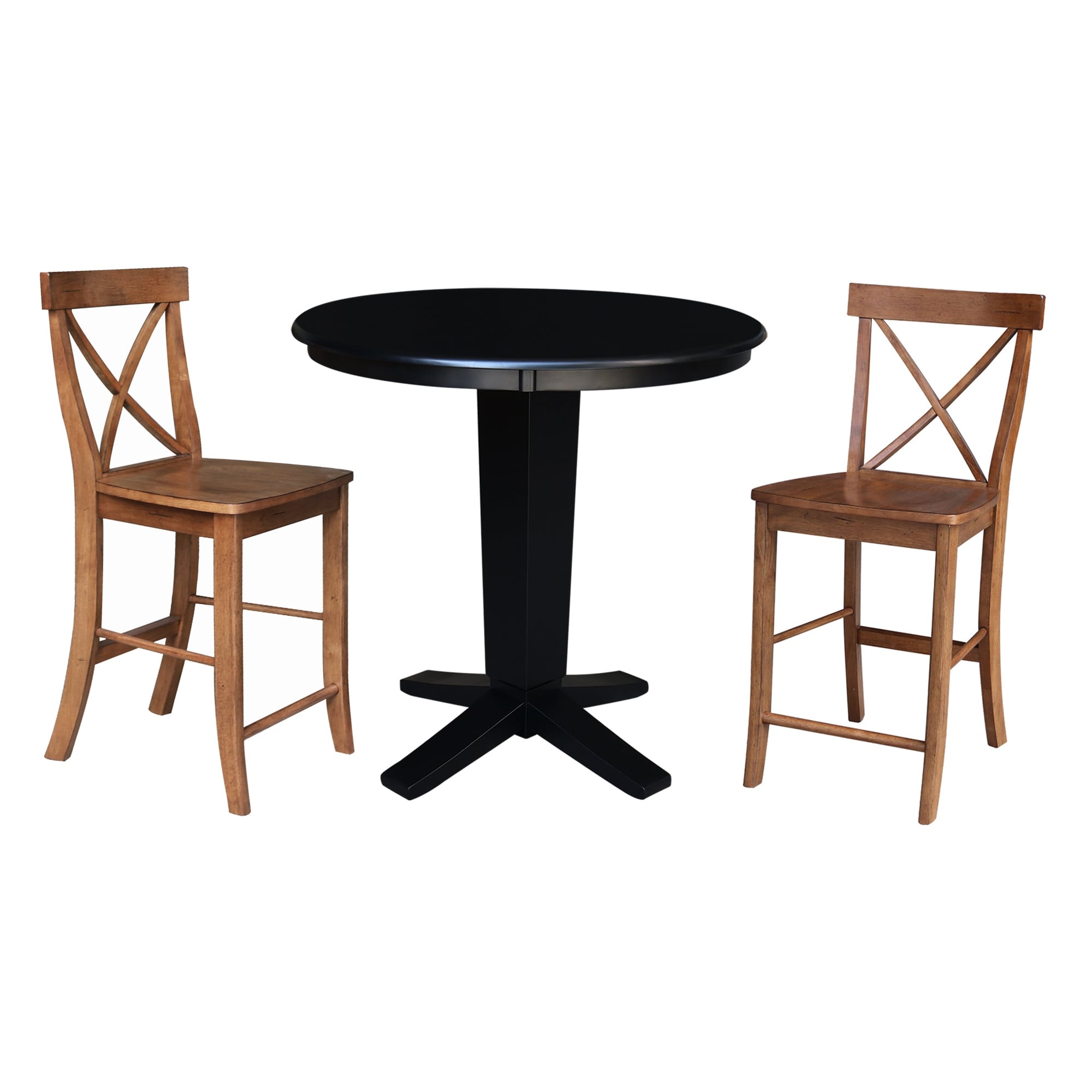36 in Round Top Counter Height Dining Table with Stools in Black/Distressed Oak