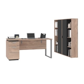 Bestar Aquarius 3-Piece Computer Desk and Two Bookcases (Rustic Brown and Graphite)