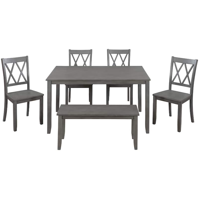 Farmhouse Style 6Piece Dining Set Rustic Table, Cross Back Chairs