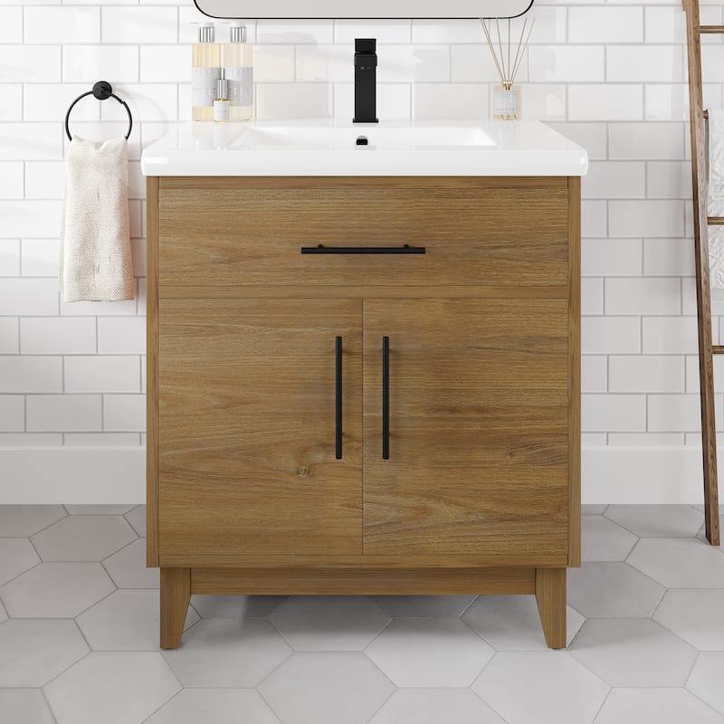 Eviva Graham 30"W Oak Bath Vanity with Arabescato Engineered Stone Top