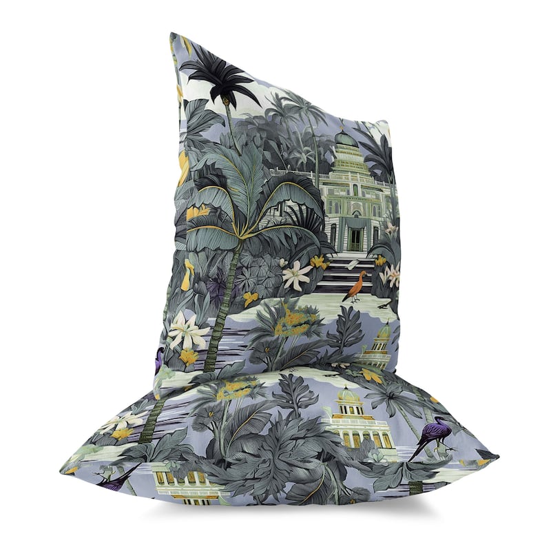 Grey And Green Divine Foliage Faux Suede Throw Pillow Zipper