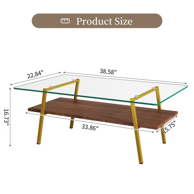 Rectangle Tempered Glass Coffee Table with Metal Legs