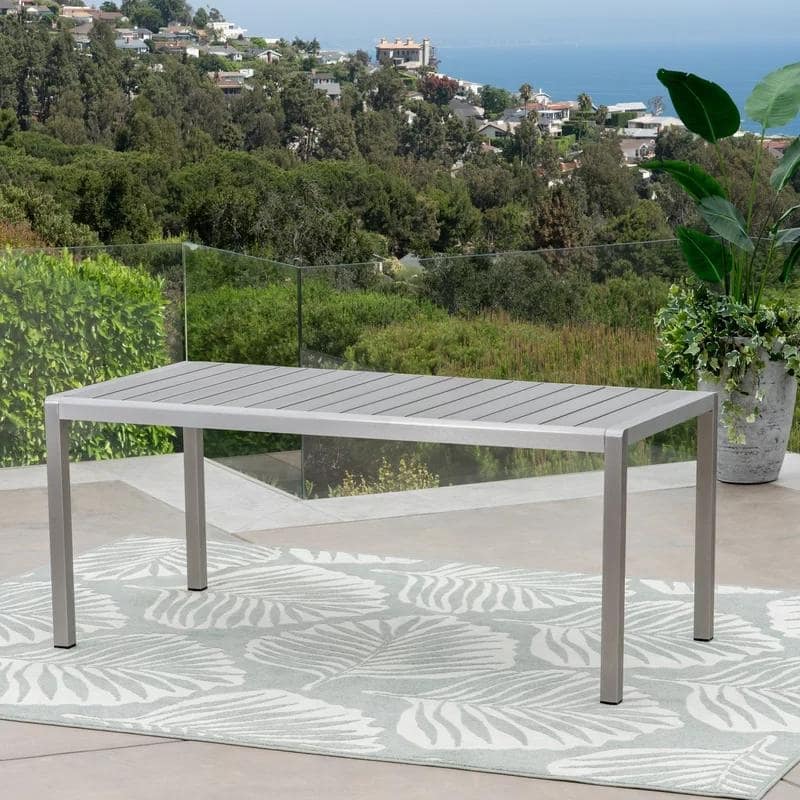 Roomfitters Modern Outdoor Aluminum Dining Table with Faux Wood Top, Stylish and Durable Design for Patio and Garden Use, Gray - Grey