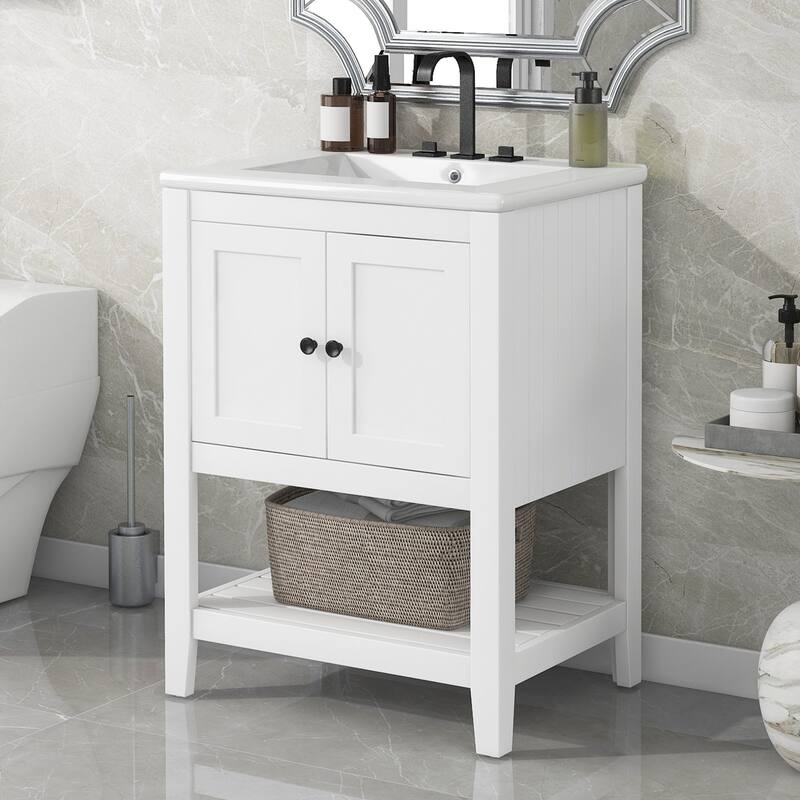 24"Freestanding Bathroom Vanity with Ceramic Sink
