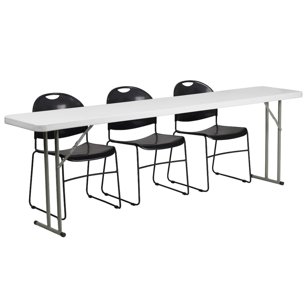 18" x 96" Plastic Folding Training Table Set with 3 Plastic Stack Chairs