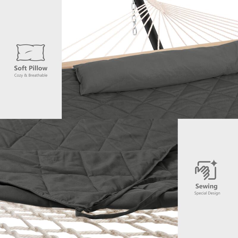 Rope Hammock with Detachable Pillow and Pad, 12FT Steel Stand Included