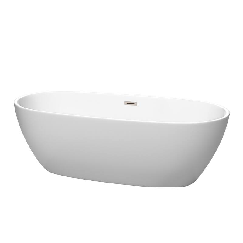 Wyndham Collection Juno 71" Free Standing Acrylic Soaking Tub with - Matte White / Brushed Nickel Trim