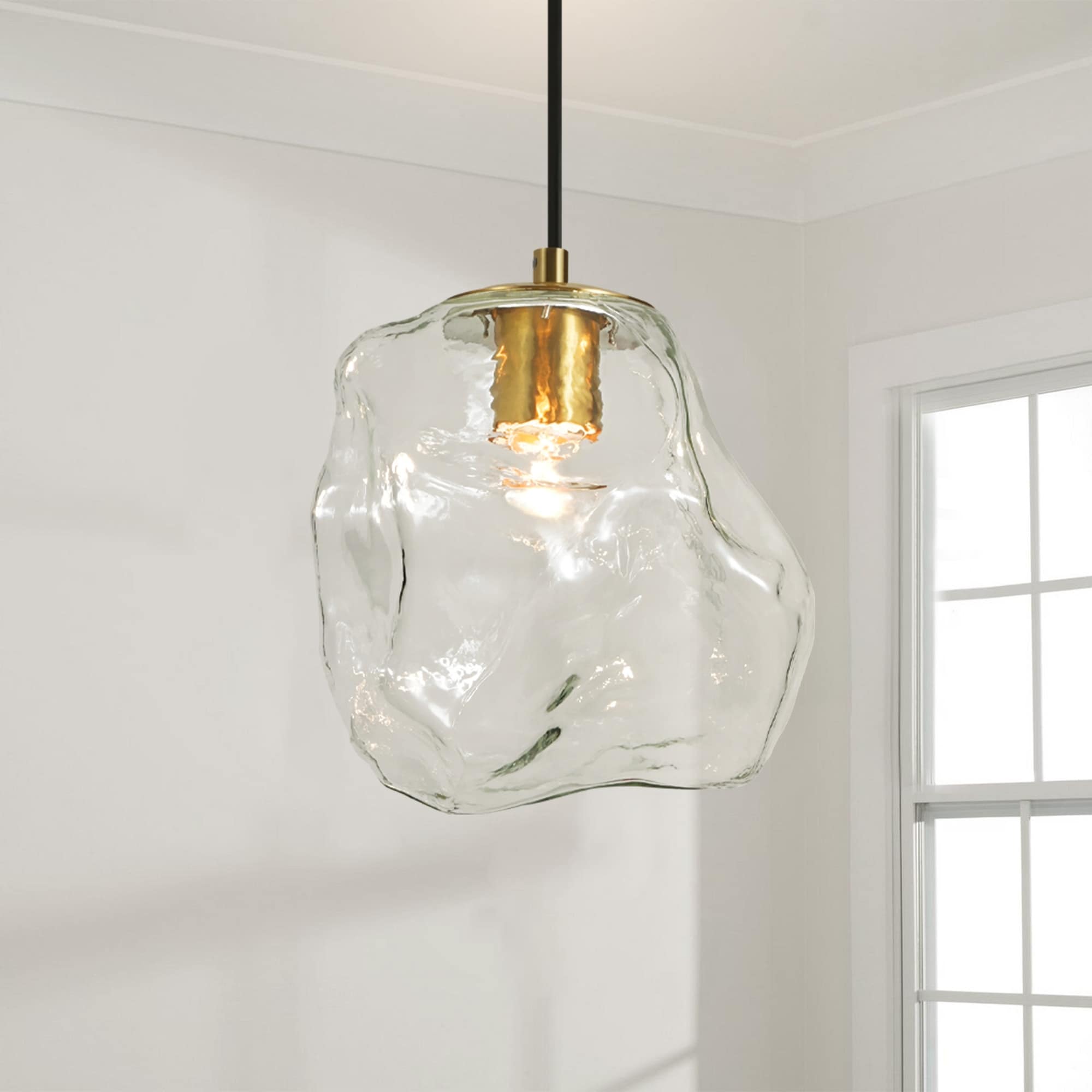 Rennnsan 1-Light Modern Minimalist Brass Irregular Glass Pendant for Kitchen Island & Bedroom - 8.7 in. W x 8.7 in. H