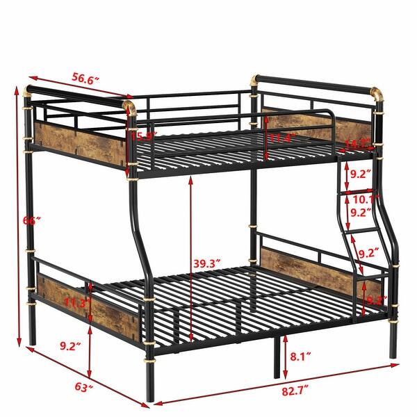 Black Detachable Metal Bunk Bed with Safety Guard Rails,Full XL over Queen for Bedroom