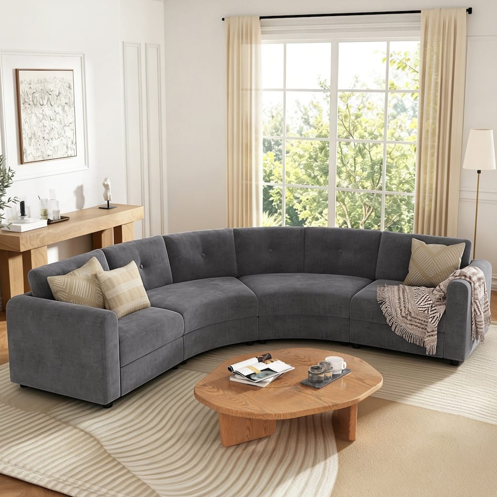 107" Chenille Curved Sectional Sofa with Button Tufted Backrest