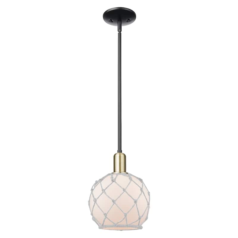 Innovations Lighting Endless Possibilities Arcadia - Farmhouse Rope - 1 Light 8" Stem Hung Mini Pendant - White Glass with White Rope/Black Antique Brass