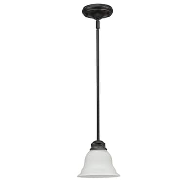 1-Light Kitchen Island/Mini Pendant with White Glass Shade and Matte Black finish