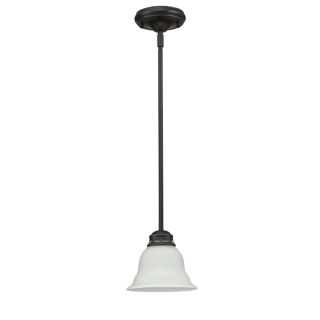 1-Light Kitchen Island/Mini Pendant with White Glass Shade and Matte Black finish