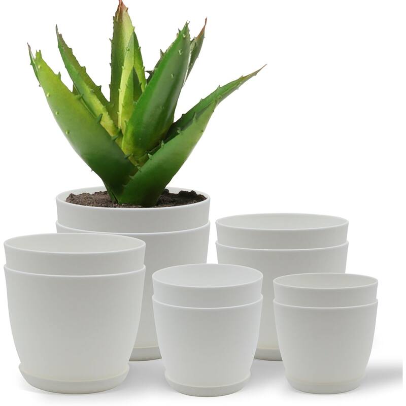 Plastic Plant Pots with Drainage - Home Decor Flower Pot, Stackable Design for Indoor and Outdoor Use, Space-Saving - Pack Of 10