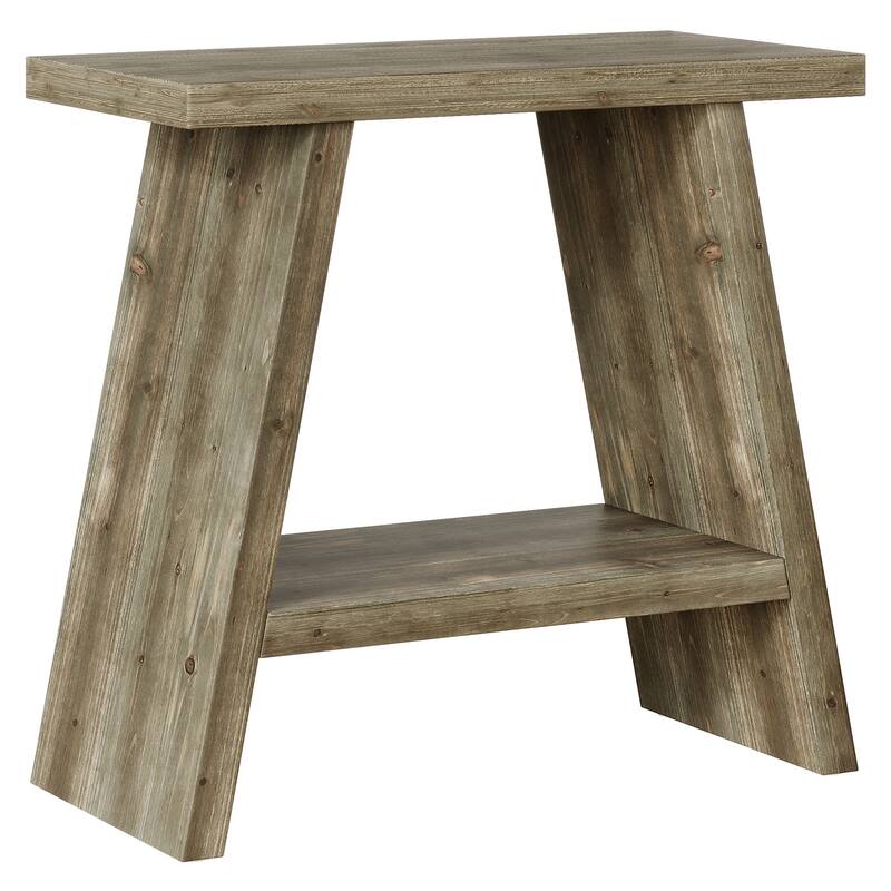 Solid Wood Farmhouse Side Table with 2-tier Storage Shelf
