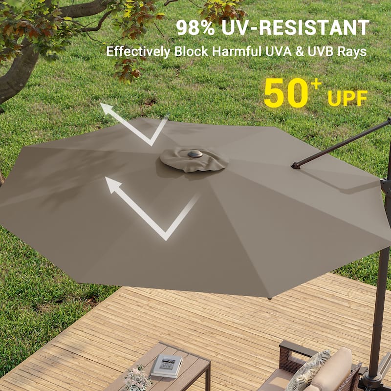 BONOSUKI 10FT Cantilever Patio Umbrella, Ultimate Outdoor Comfort with 360° Rotation and Canopy Angle Adjustment