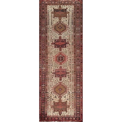 Geometric Heriz Persian Vintage Runner Rug Handmade Wool Carpet - 3'1"x 10'8"
