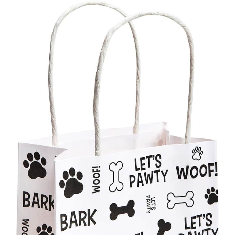 Blue Panda 24 Pack Paw Print Gift Bags with Handles For Goodies, Party Favors (5.3x3.2x9")