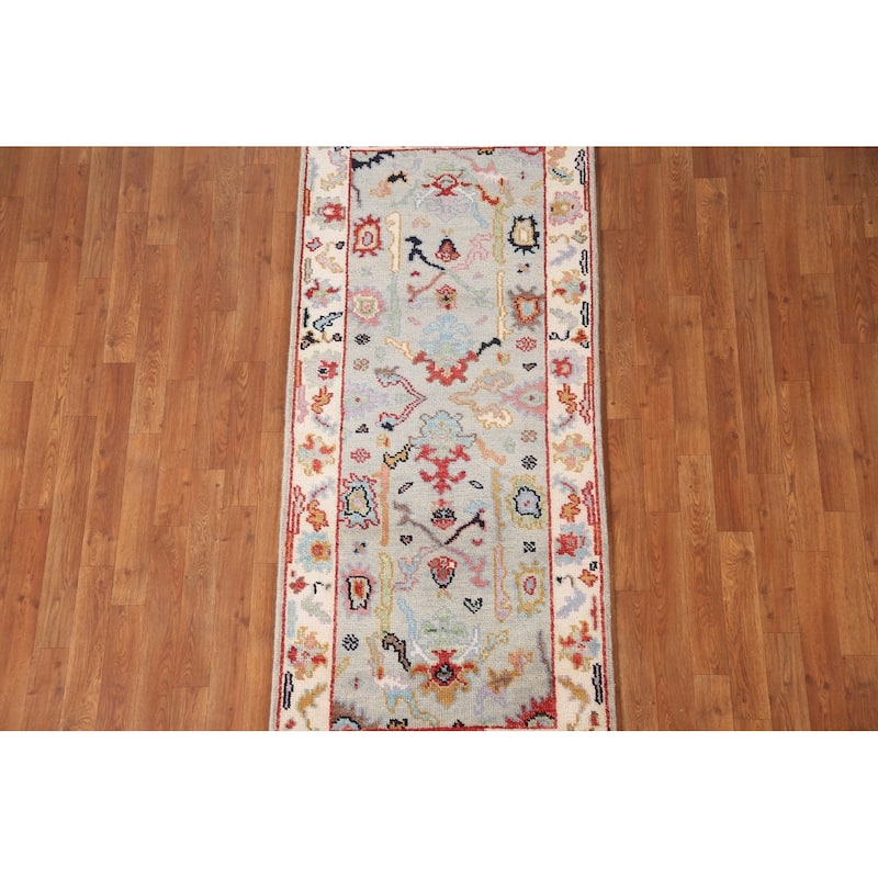 Transitional Grey Oushak Accent Rug Hand-Knotted Wool Carpet - 2'7"x 6'0"