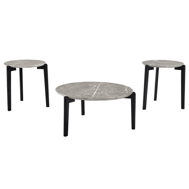 Living Room Coffee Table,36 Inch Round Small Coffee Table,Imitation Marble Tabletop With Rubber Wood Legs,Wooden Coffee Table
