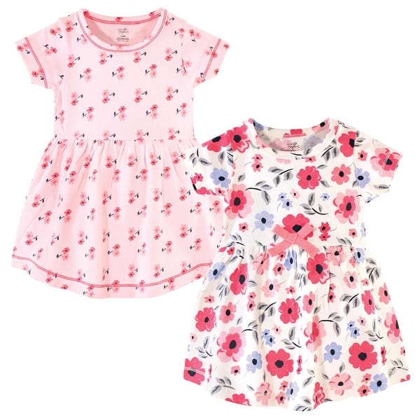 slide 1 of 1, Touched by Nature Baby and Baby Girl Organic Cotton Short-Sleeve Dresses 2pk, Coral Garden 0-3 Months - Baby Toddler Coral Garden Short Sleeve