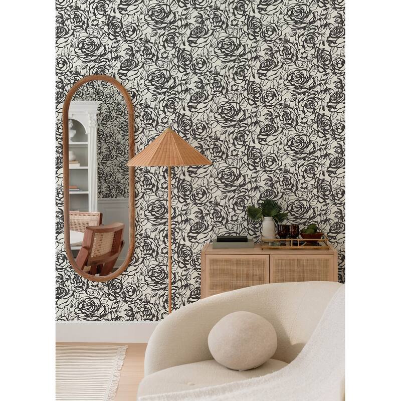 A-Street Prints Nelda Black Rose Wallpaper