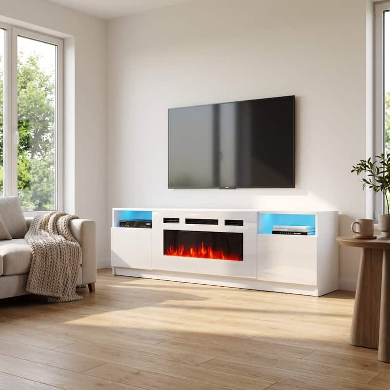 Meble Furniture York WH02 79" E-Fireplace TV Stand - Entertainment Console with Built-in Heater