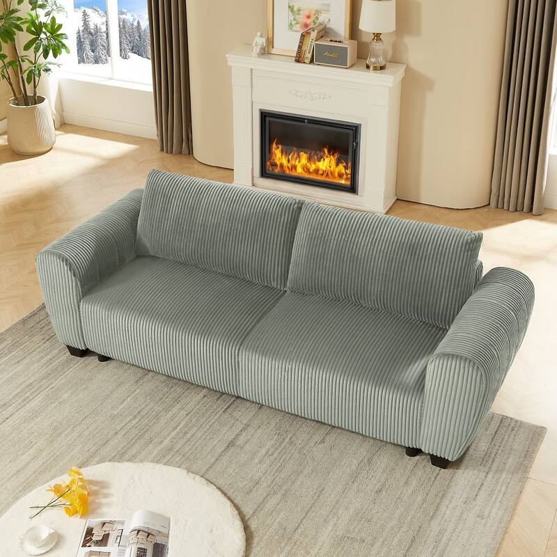2-in-1 Convertible Corduroy Sleeper Sofa with Storage, Light Gray