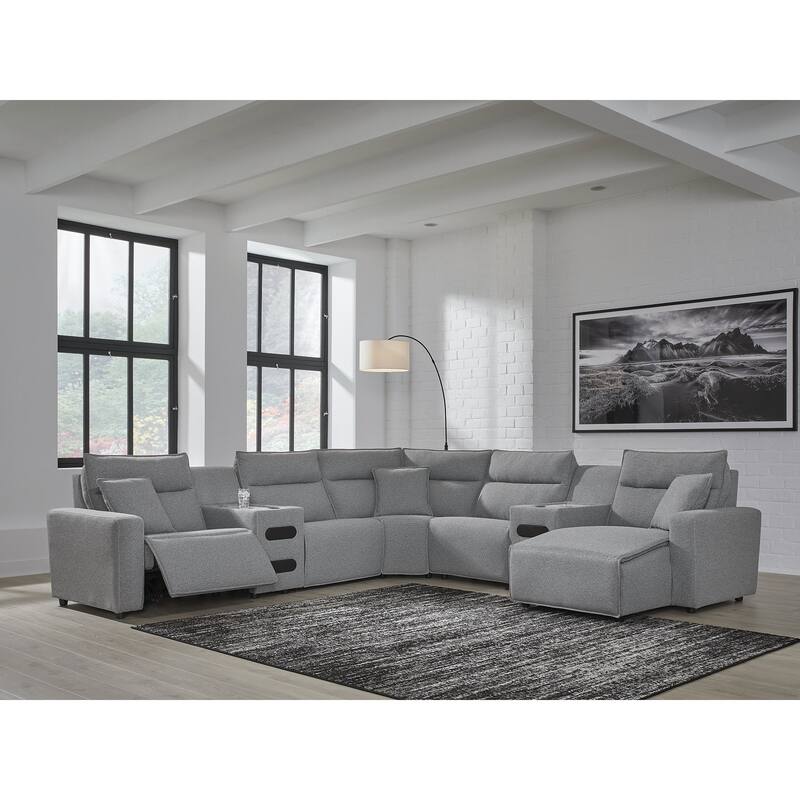 Signature Design by Ashley Modmax Gray 7-Piece Power Reclining Sectional with Chaise - 143" W x 143" D x 41" H