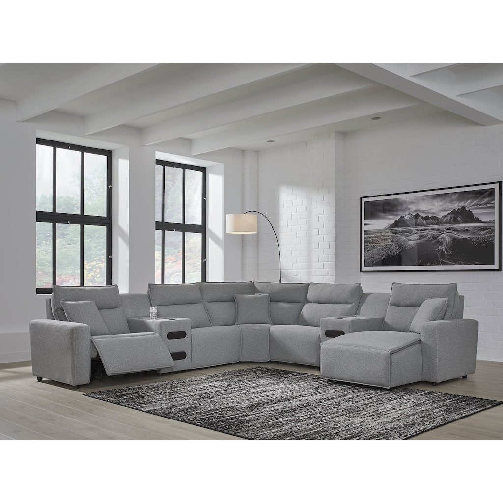Signature Design by Ashley Modmax Gray 7-Piece Power Reclining Sectional with Chaise - 143" W x 143" D x 41" H