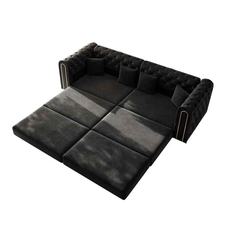 GDFStudio - 90.6" 3-in-1 Convertible Velvet Sleeper Sofa with Movable Ottoman