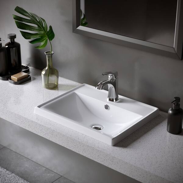 slide 2 of 7, Karran Valera 21" Top Mount Vitreous China Bathroom Sink in White with Overflow Drain