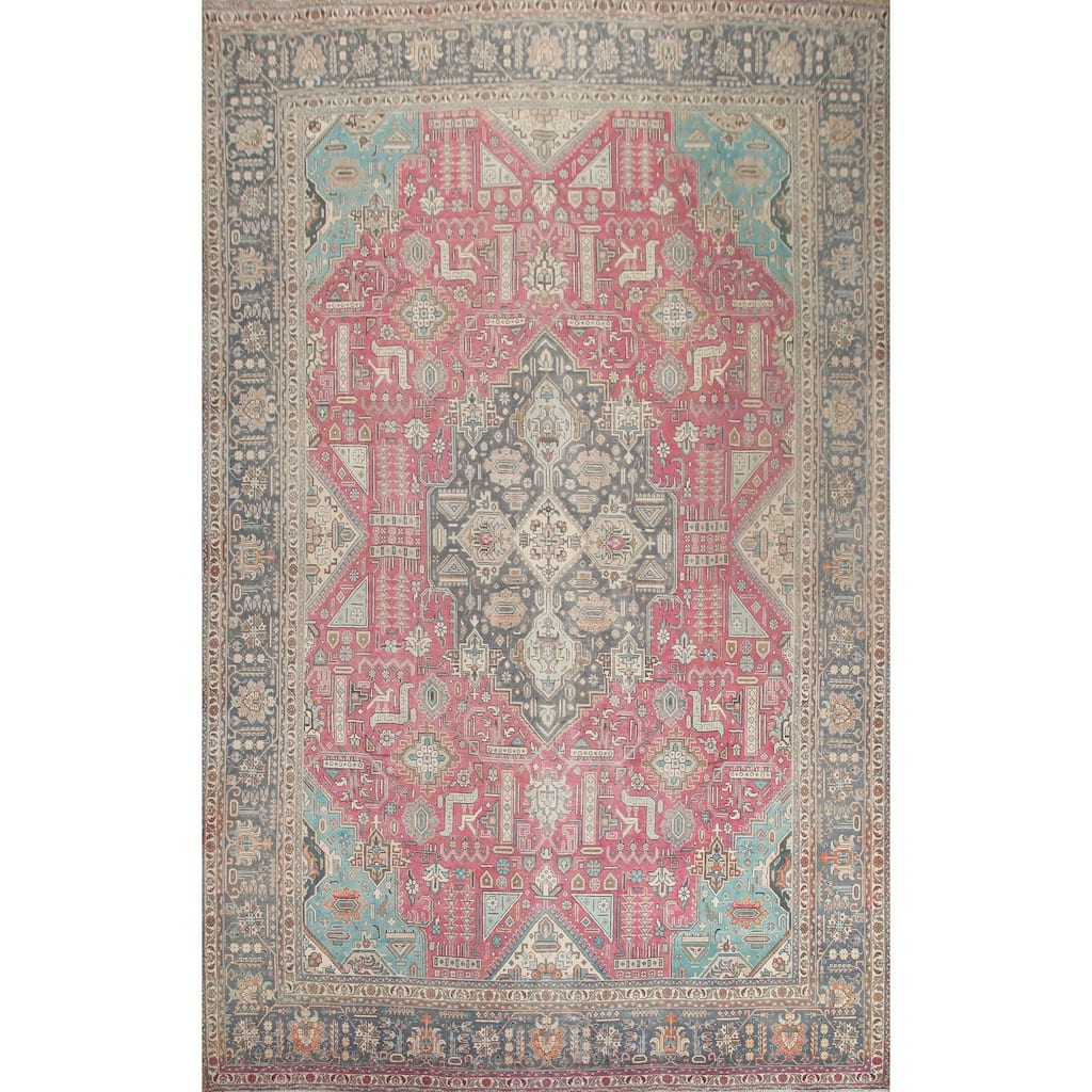 Hand Knotted Oriental 100% Wool Carpet Traditional Medallion Pink Tabriz Area Rug - 13' 0'' X 9' 6''