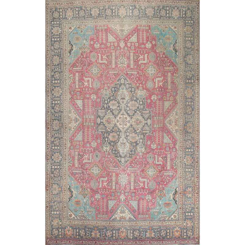 Hand Knotted Oriental 100% Wool Carpet Traditional Medallion Pink Tabriz Area Rug - 13' 0'' X 9' 6''