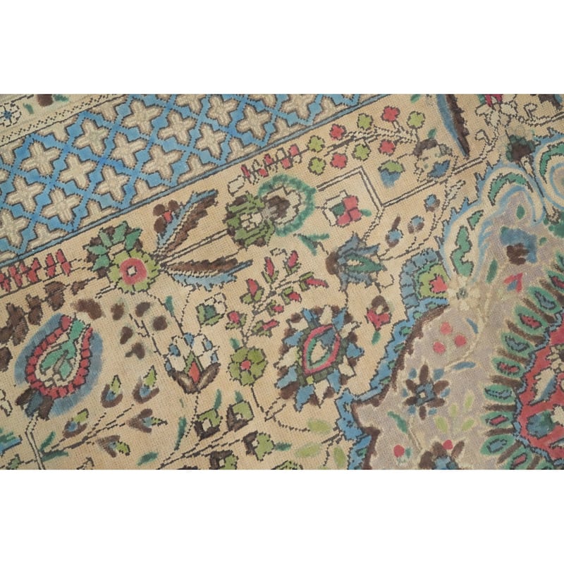 Hand Knotted Oriental 100% Wool Carpet Traditional Floral Beige & Ivories Tabriz Area Rug - 10' 3'' X 7' 1''