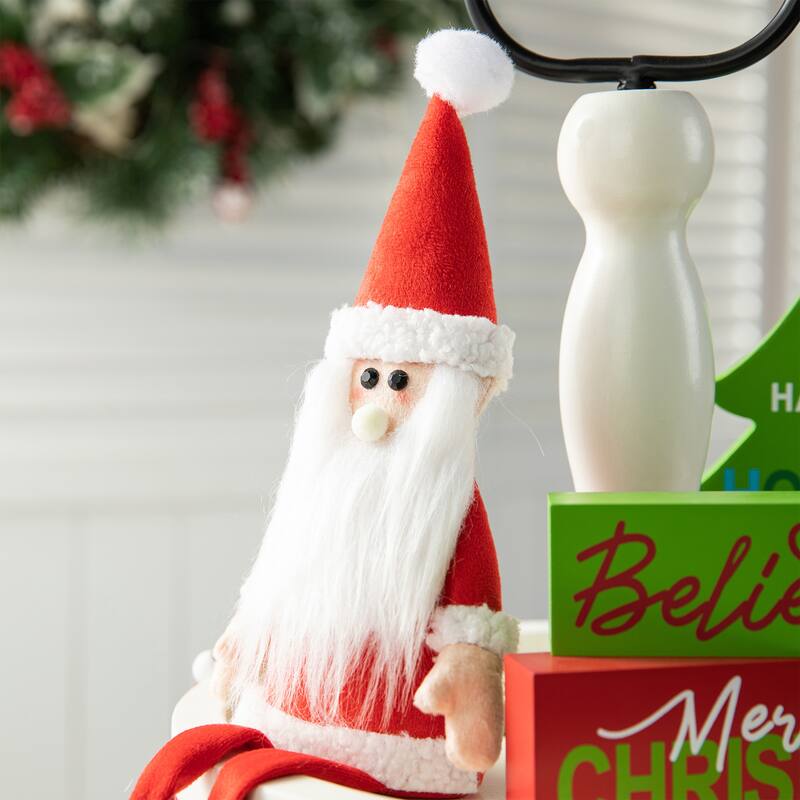 Glitzhome Set of 11 Christmas Wooden Word Signs Fabric Santa Bead Garlands Tiered Tray Set Xmas Table Decor