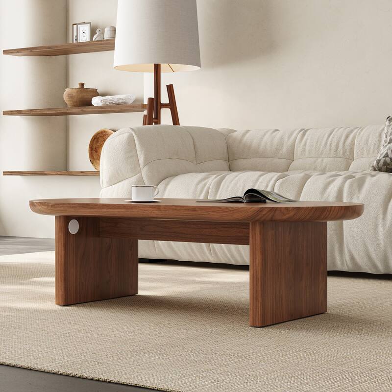 Mid - Century Modern Oval Coffee Table, 47.3” Walnut Wood Living Room Center Table, Stylish & Sturdy Accent Table