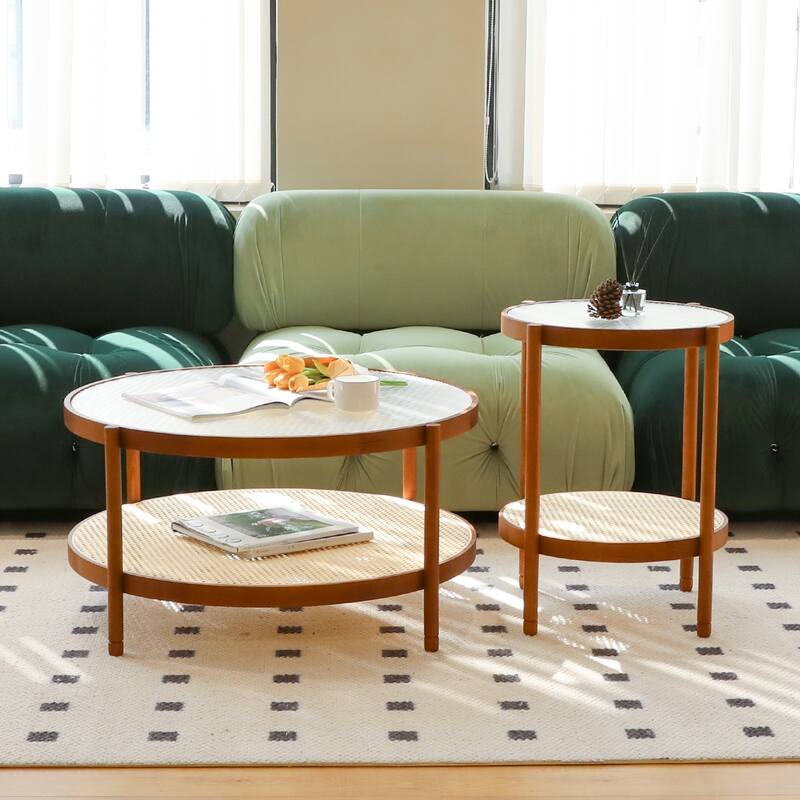 Modern Farmhouse Living Room Coffee Table,Stylish and Elegant Nesting Round Wooden Table,Side End table for Living Room