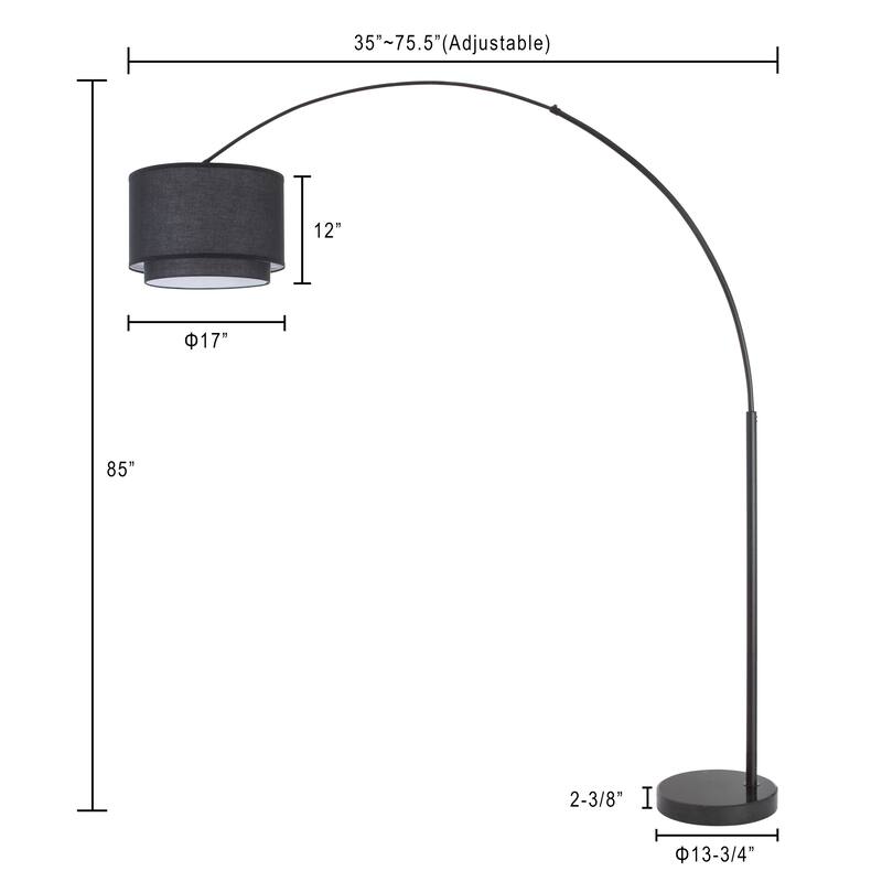 Q-Max Modern 81" Tall Standing Adjustable Arched Floor Lamp with Double Drum Shade and Marble Base