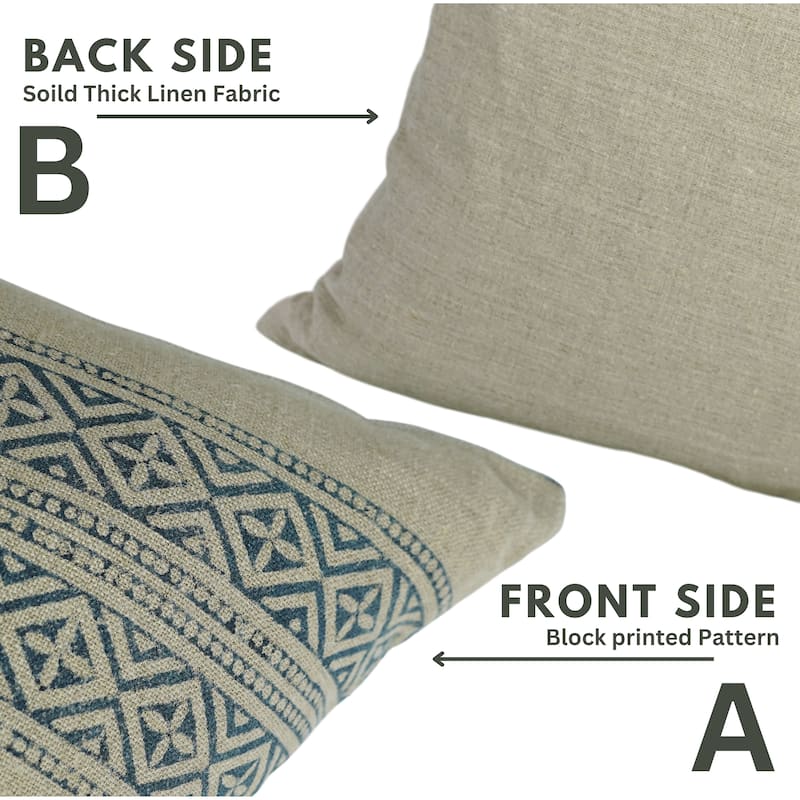 Linen Farmhouse Block print pillow Cover - Kaju Katli