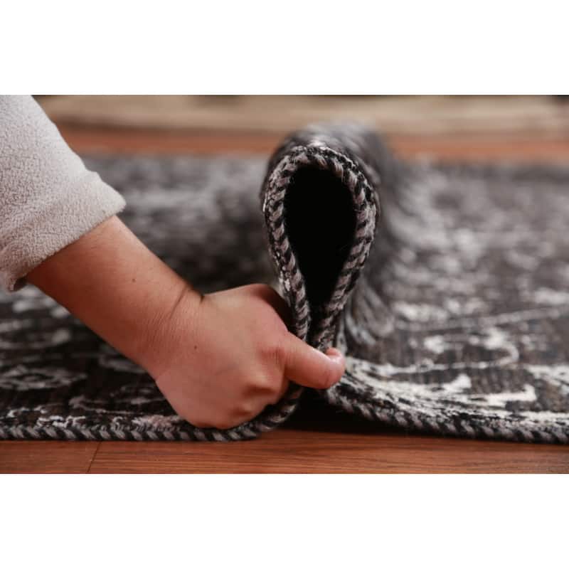 Black Art Craft Oriental Area Rug Handmade Wool And Silk Carpet - 9'0"x 12'7"
