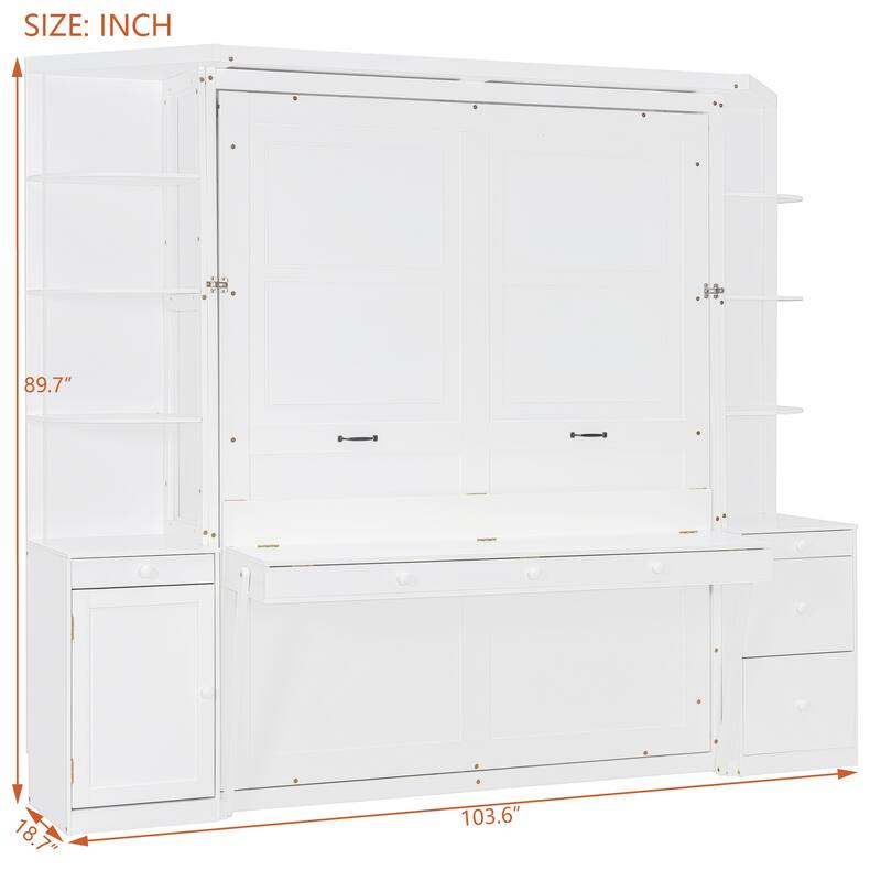 Roomfitters Queen Murphy Bed with Desk Storage Shelves and Cabinets Home Office