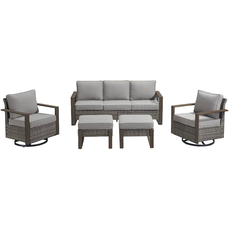 Pocassy 5 Pieces Outoor Patio Sofa Swivel Chair Ottoman Set
