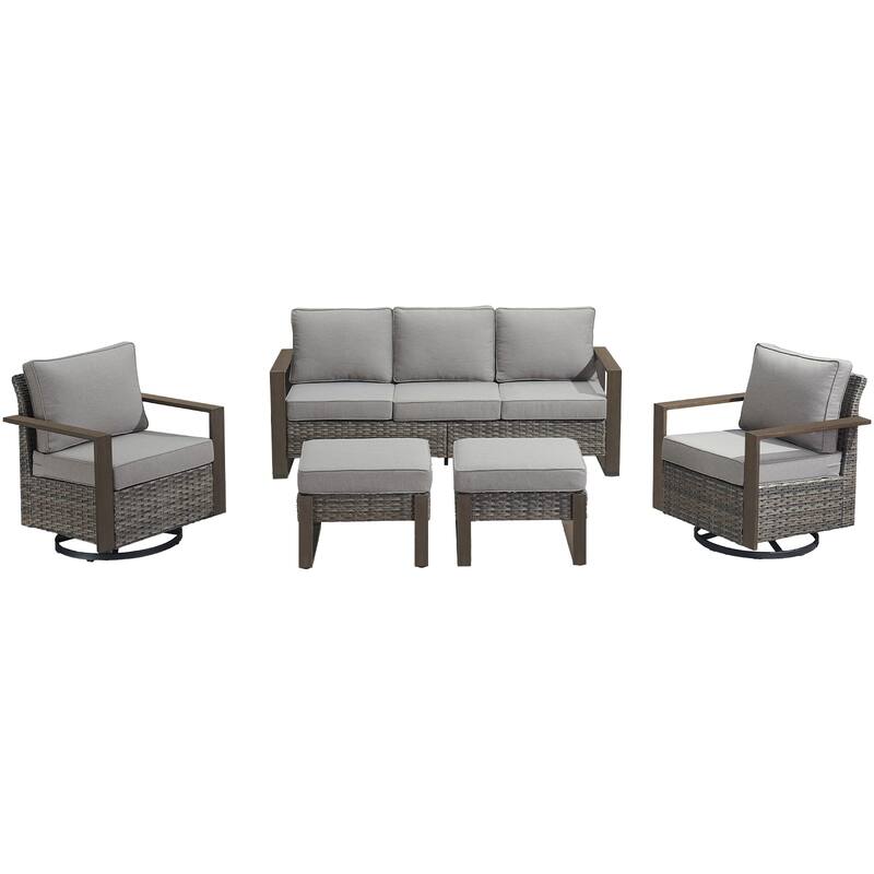 Pocassy Outdoor Sofa, Swivel Chair, Patio Chair Ottoman Set
