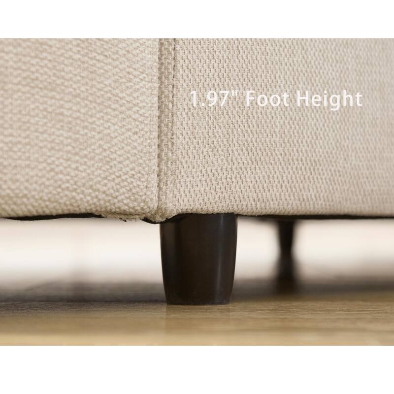 5-seat Modular Sectional Couch with Wireless Charging, Cup Holders & Book Storage, Beige Soft Linen Fabric