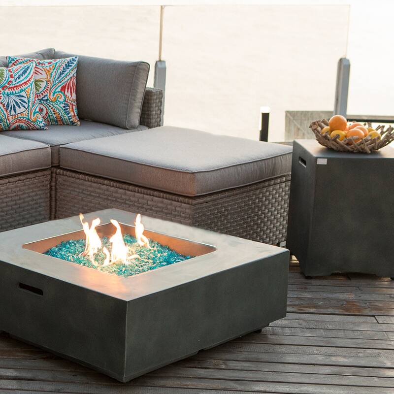 COSIEST 2-Piece Outdoor Square Green Patio Fire Table With Tank Cover