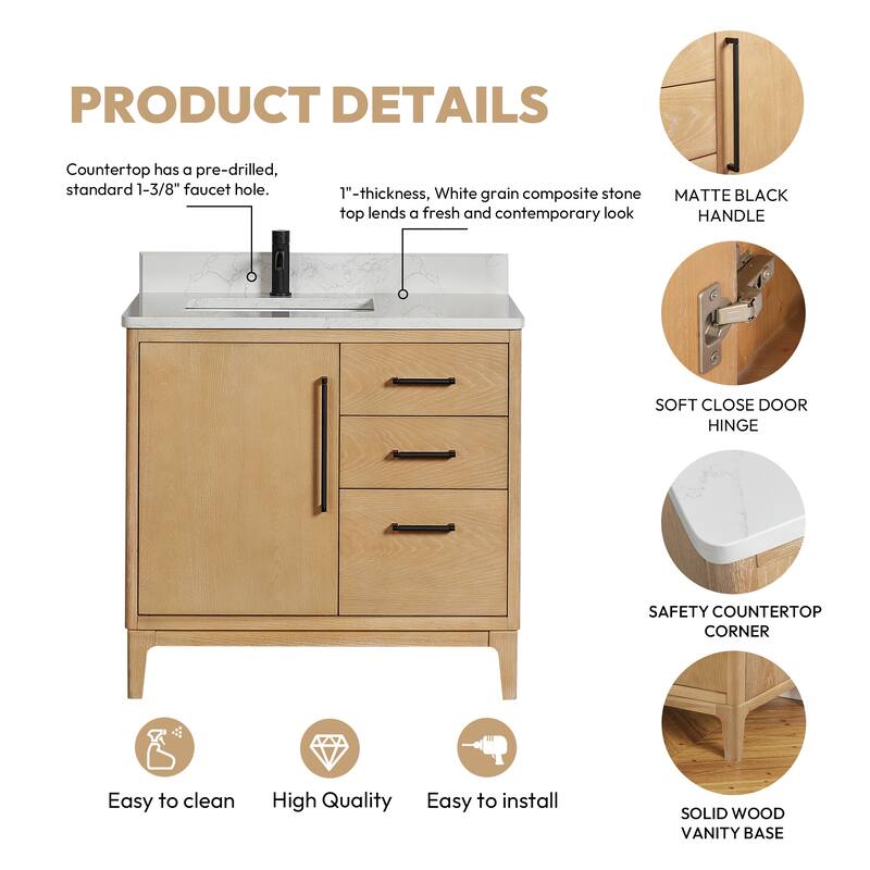 Gara Single Bath Vanity with Composite Stone Top without Mirror