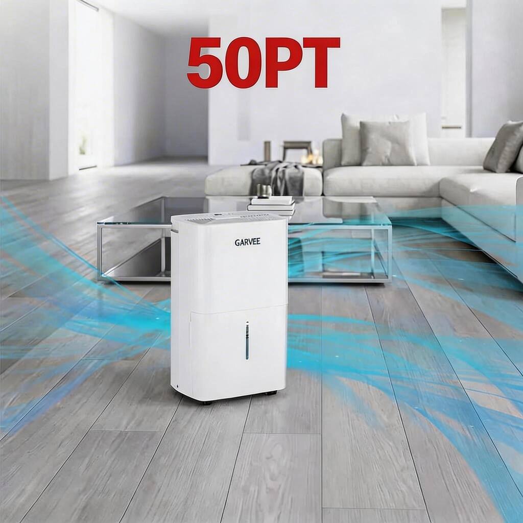 50-Pint Dehumidifier for Large Areas Up to 5500 Sq Ft Reusable Air Filter and 2.4-Gallon Tank