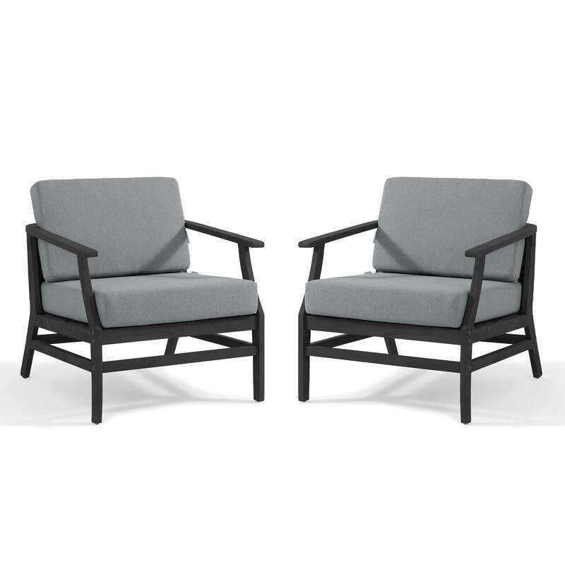 Outdoor Teak Wood Club Chairs with Cushions (Set of 2)