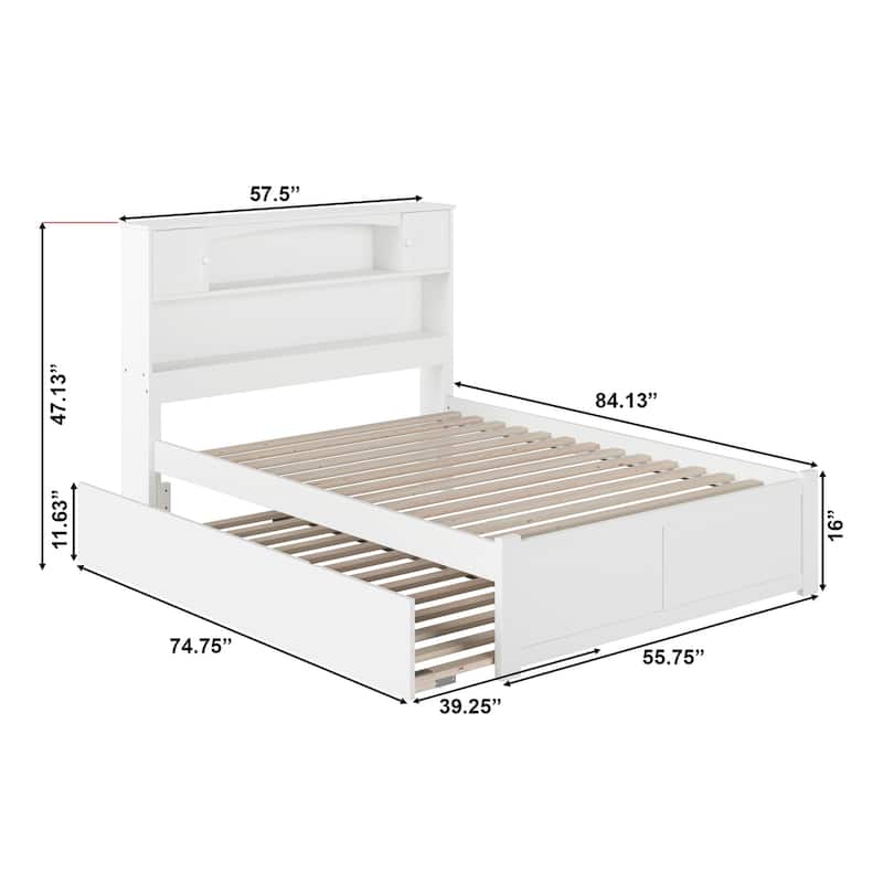 AFI Newport Full Size Platform Bed with Footboard & Twin Trundle in White